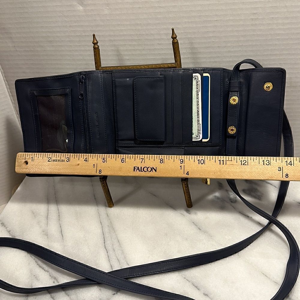 Louvier Paris blue leather crossbody wallet traveling - Picture 5 of 12